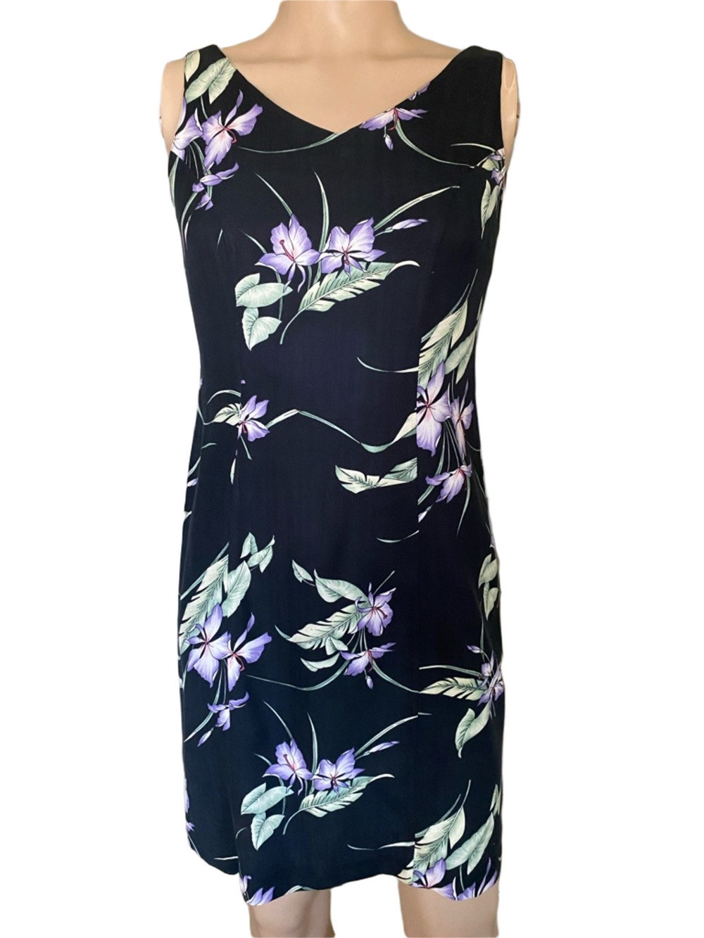 Tommy Bahama silk Black  Dress with Lavender Floral Motif